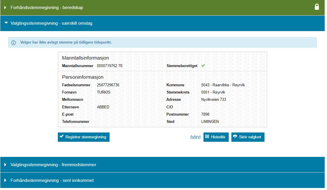 Valgtingstemmegivning - Valgmedarbeiderportalen
